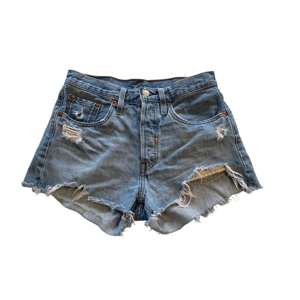 Levis 501 Womens W28 Cutoff Denim Shorts Distressed Light Wash Button Fly